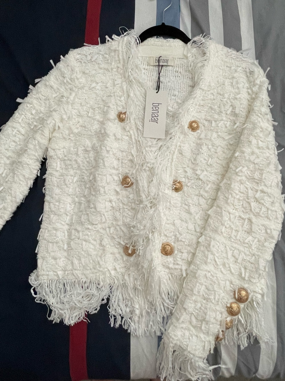 Khloe Open Front Fringe Jacket in White